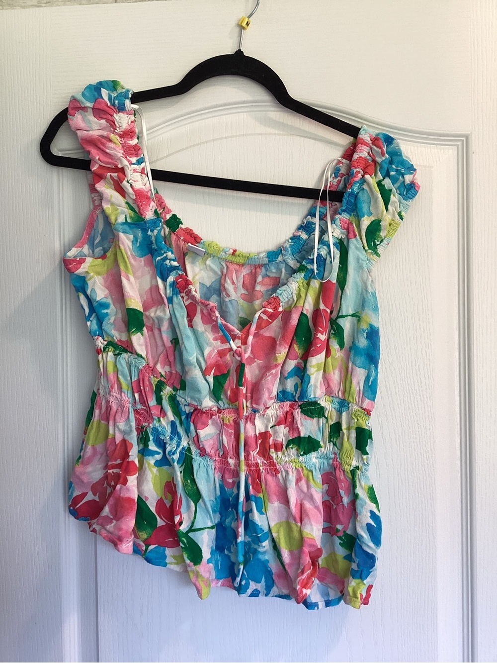 Old Navy Floral Ruffle Sleeve Top - Pink, Blue, Green XL EUC